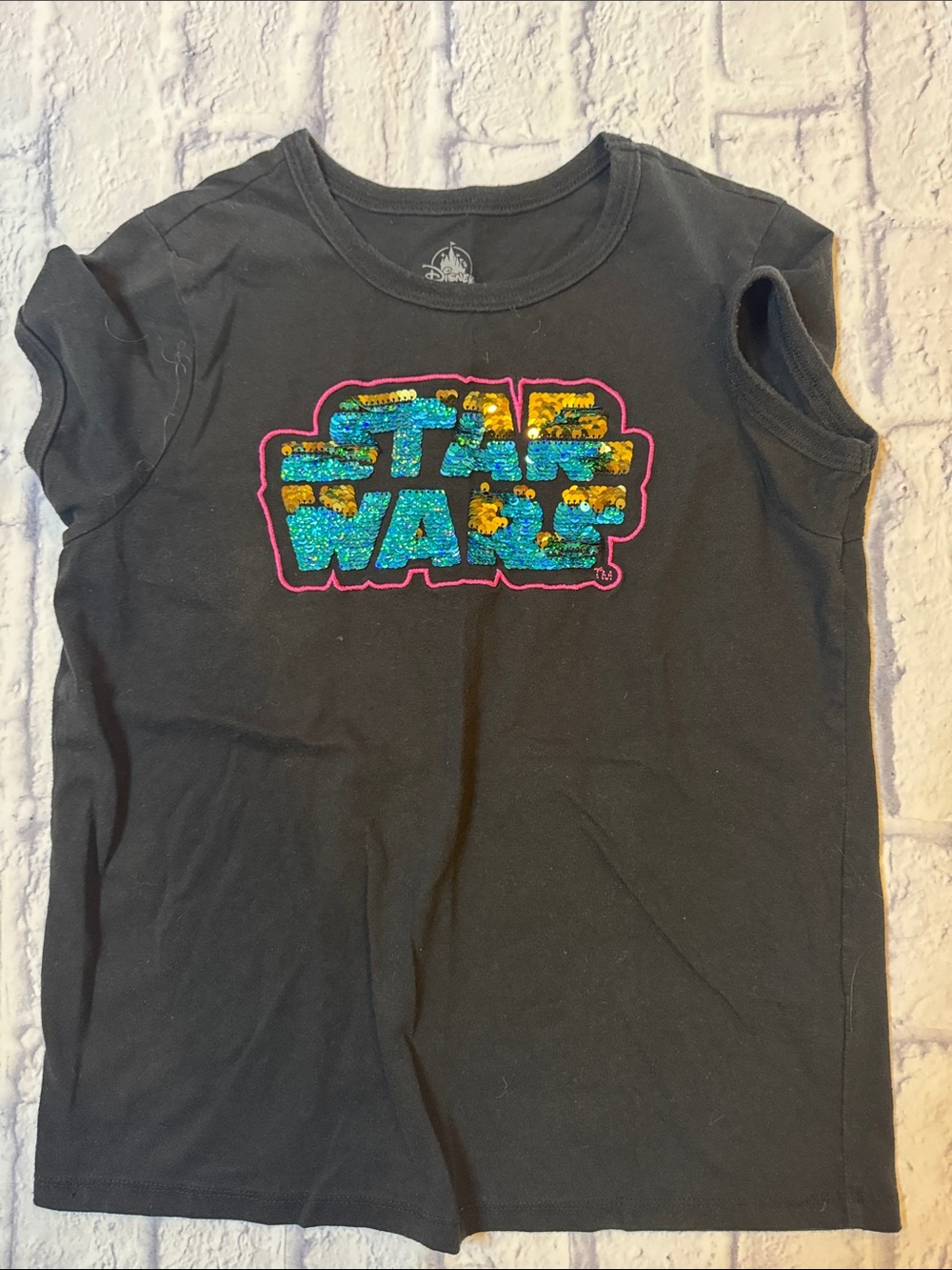 Disney Black Kids Sequin 'Star Wars' Logo Tee